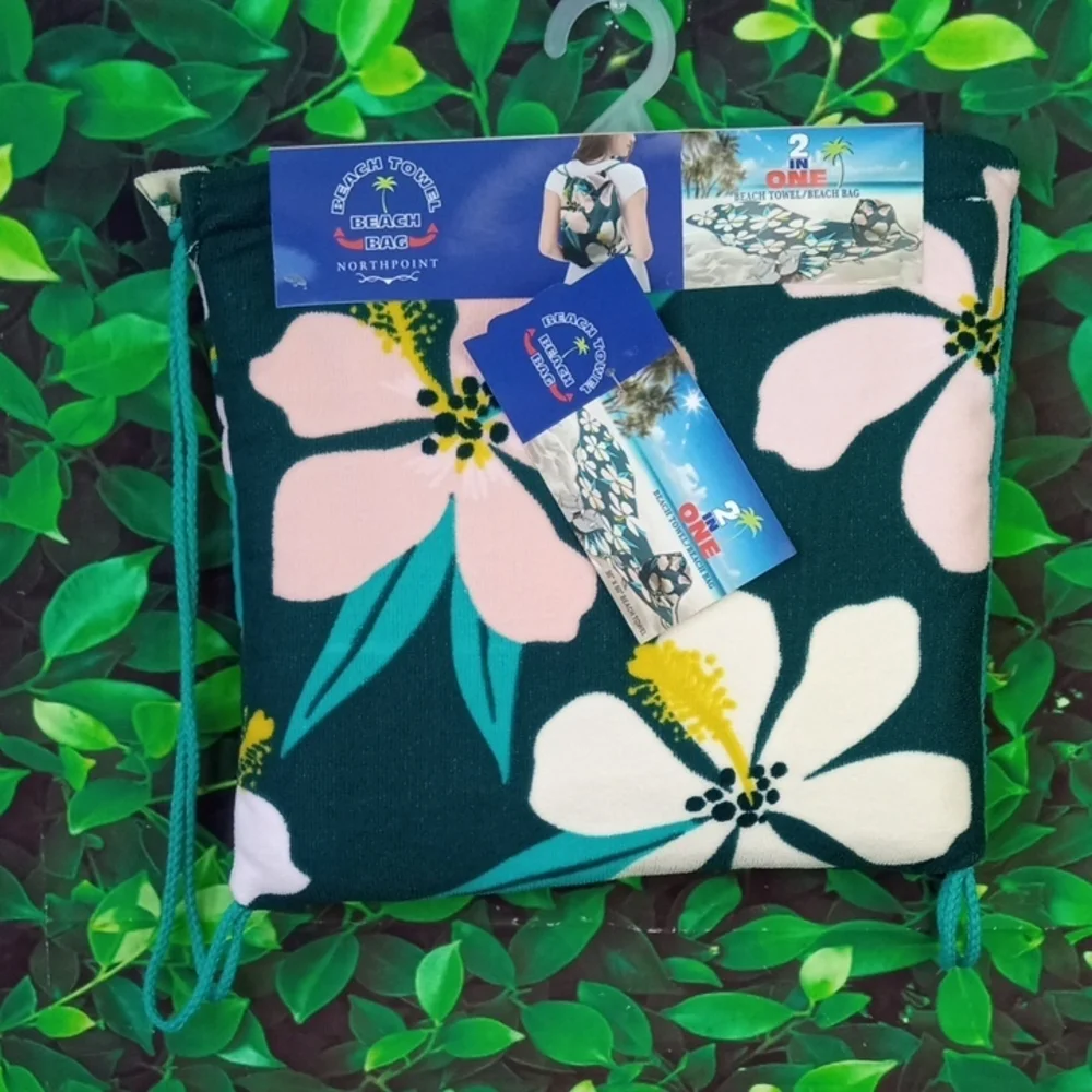 ⛱️ 2 in One Floral Drawstring Beach Towel Bag